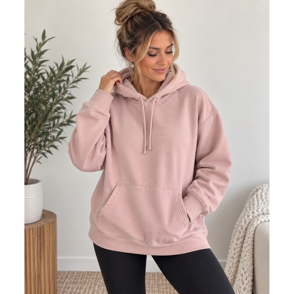 Athleta Retroplush II Hoodie Mauve Pink Fleece Pullover Sweatshirt Large Tall